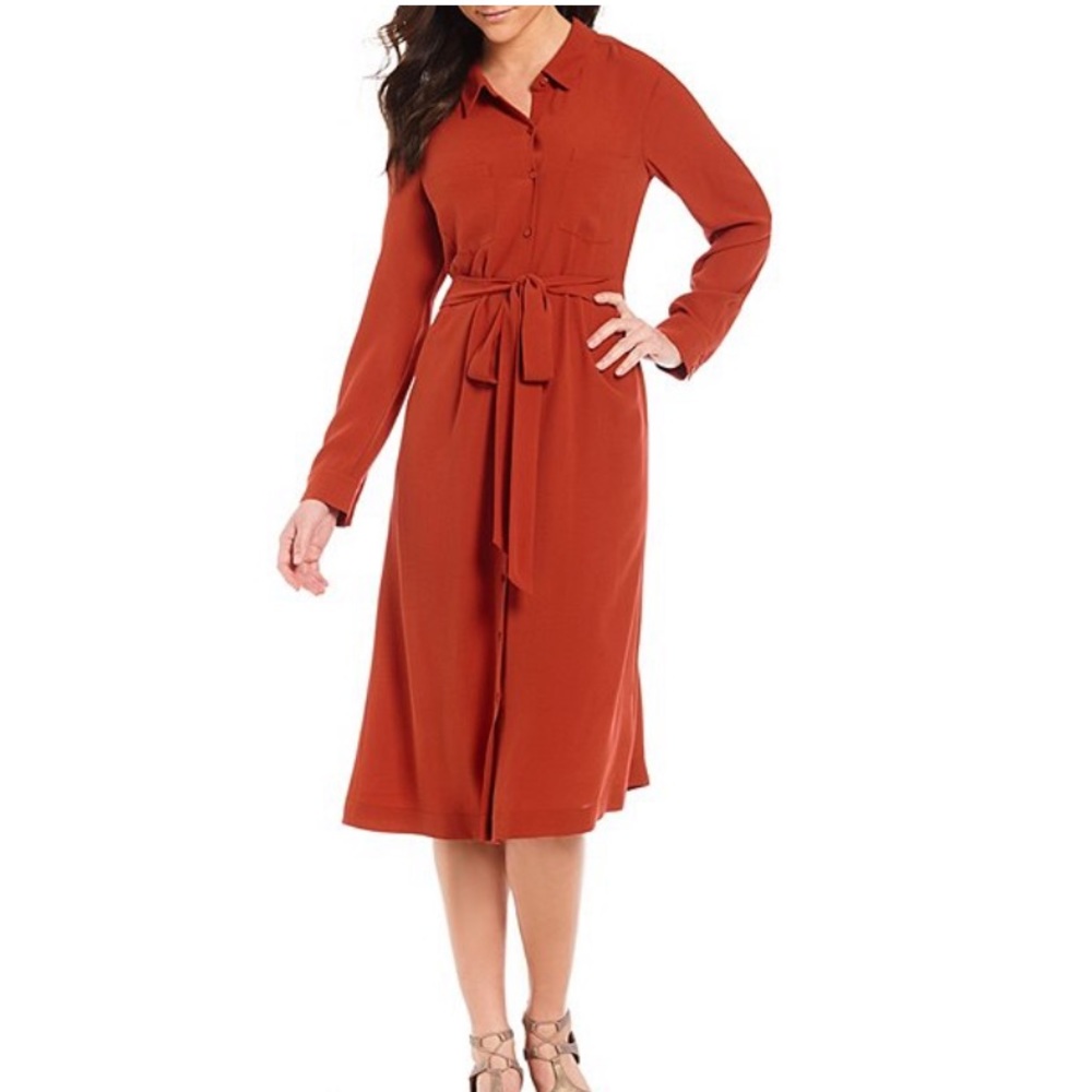 Sz L Eileen Fisher Silk Crepe Shirt dress